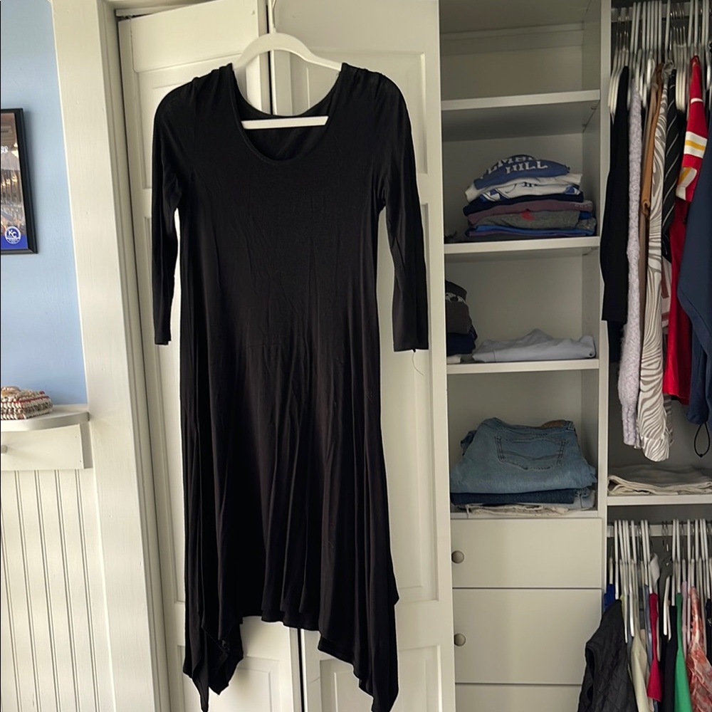 Eileen Fisher Black V-Neck Asymmetrical Dress